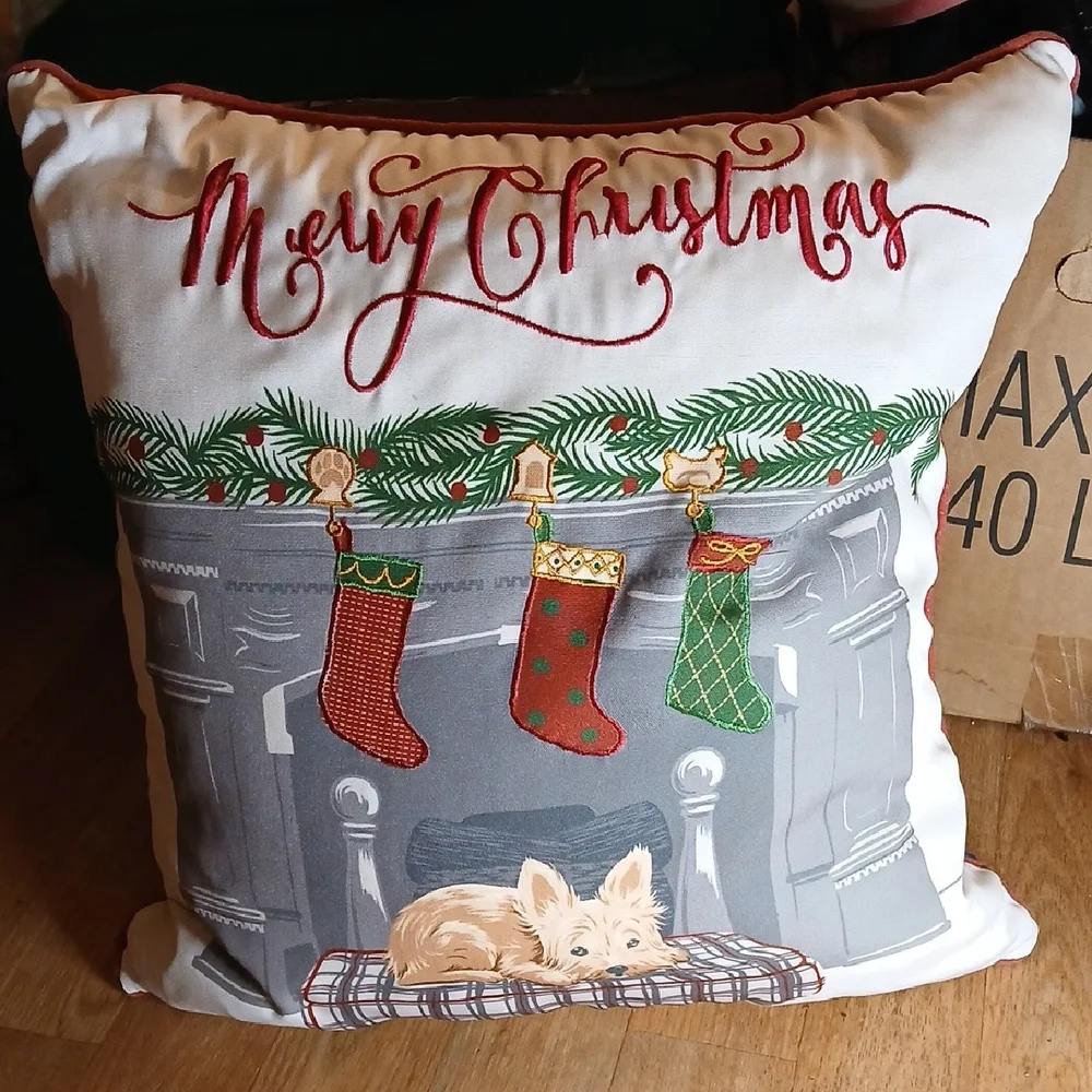 Humane Society Large Christmas Puppy And Stockings Pillow 17x17